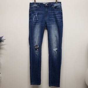 KanCan Skinny Distressed Jeans Size 9/28 Mid Rise Medium Wash Denim Stretch